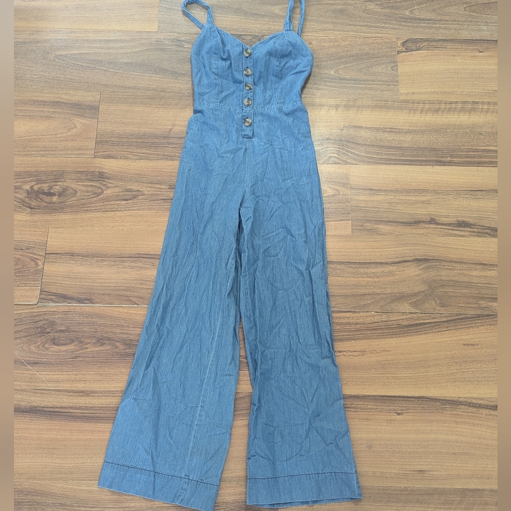 Japna Light Blue Denim Jumpsuit Button Up Fits Small Tight Or XS a Bit Loose